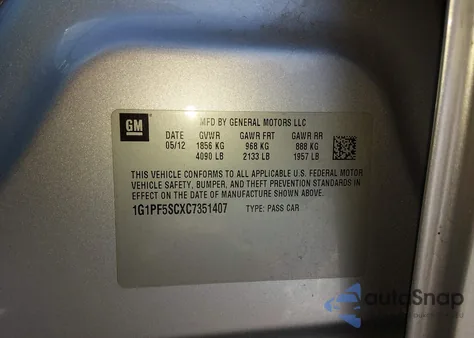 2012 Chevrolet Cruze 1Lt from USA, damaged, VIN 1G1PF5SCXC7351407